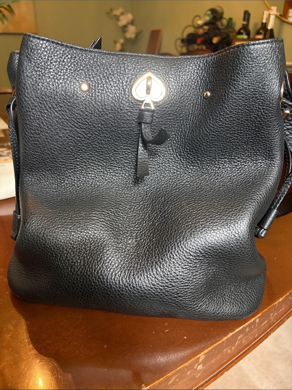 KATE SPADE Black Leather Bucket Bag with Gold Hardware